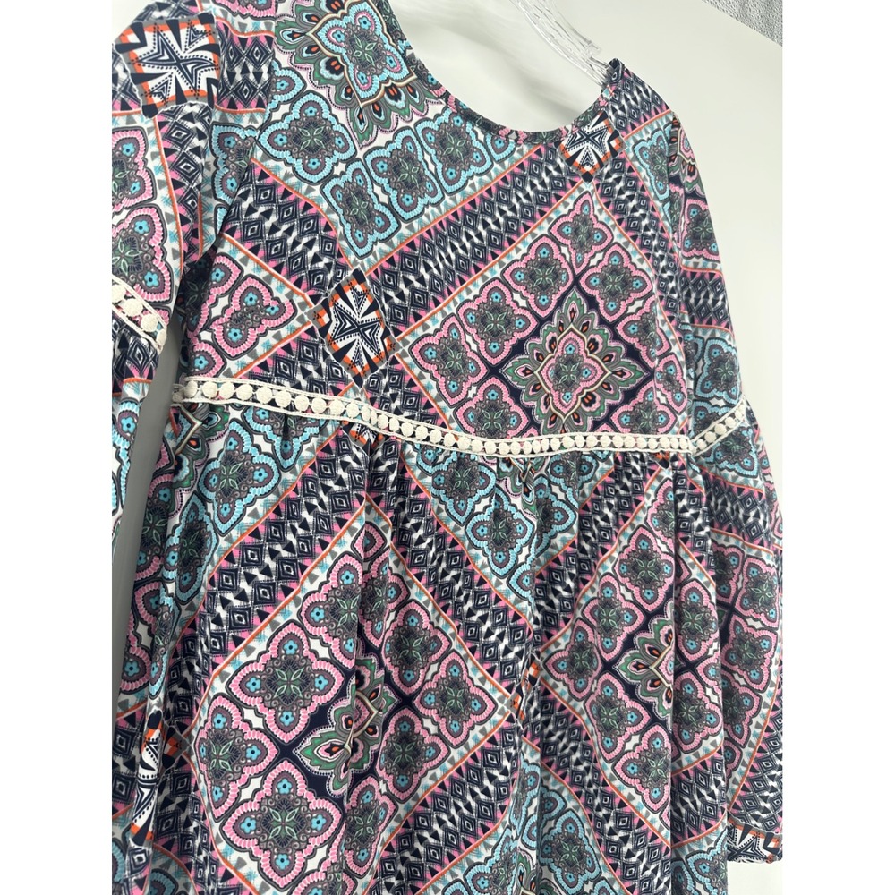 Altar'd State Womens Blue Pink Geometric Bell Sleeve Boho Mini Dress M Festival - Picture 8 of 11